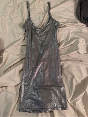 SKIMS Shimmery Silver Metallic Slip Dress
